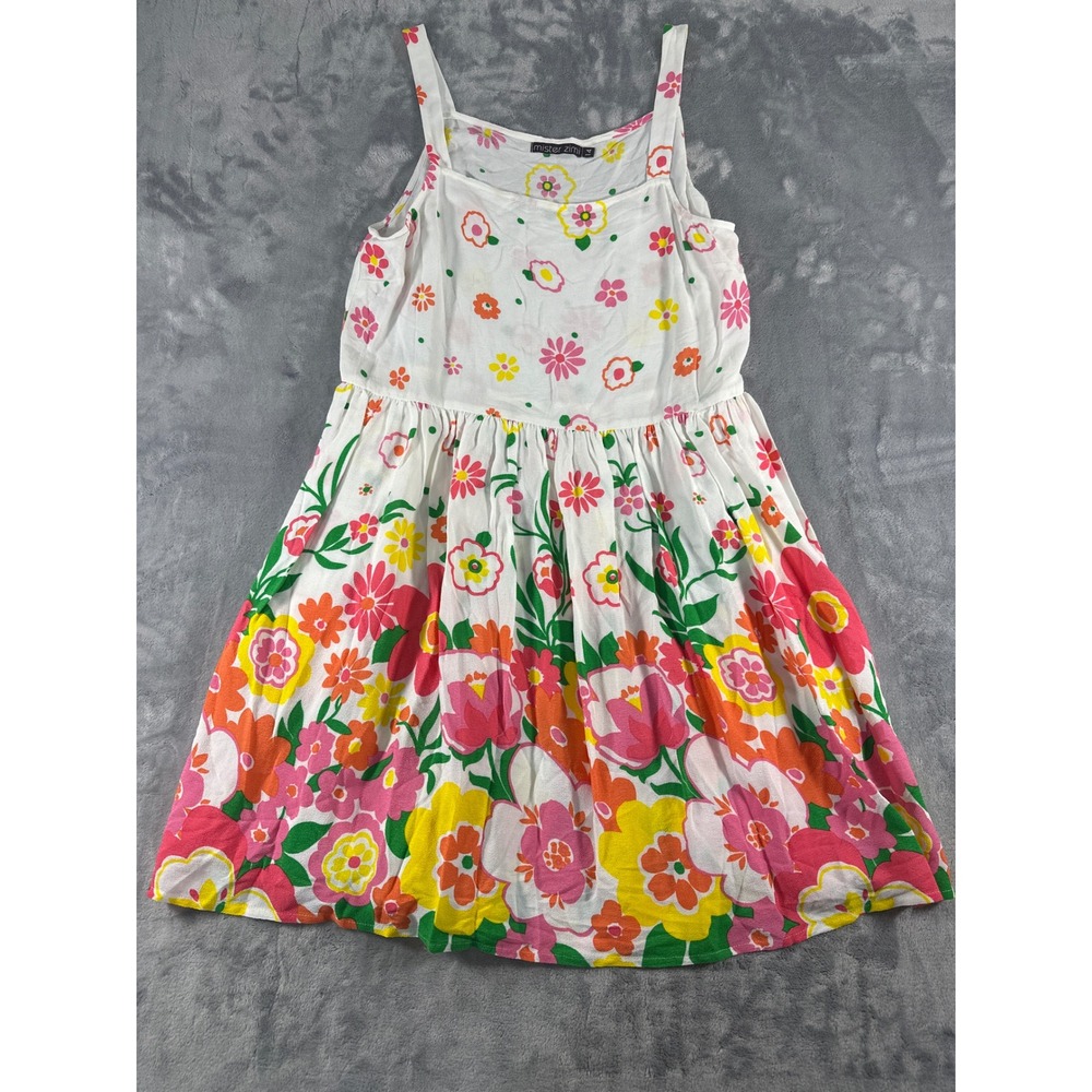 Mister Zimi Womens Floral Sleeveless Mini Dress White Pink Yellow Size 14